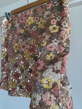 LOFT Sequin Floral Mini Skirt in Pink, Yellow & Brown